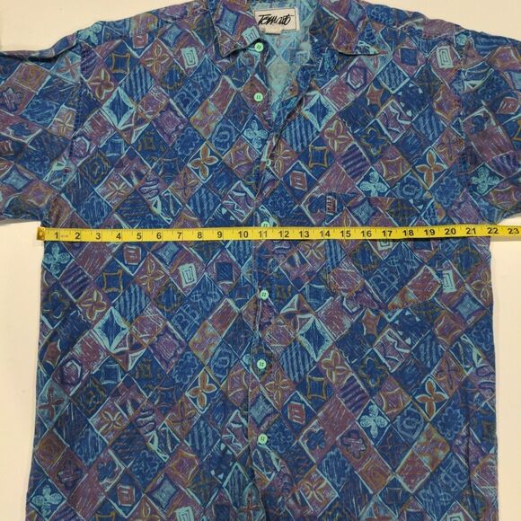 Vintage Tomato Mens SS Button Up Graphic Shirt Size L Blue Abstract Artsy 80s 90 - Picture 8 of 10